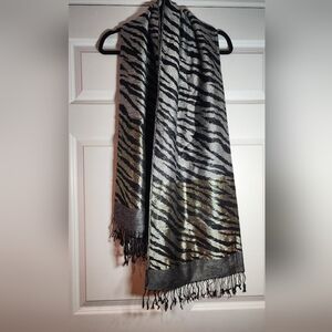 Accessory Street Gray Black And Gold Sparkle Zebra Print Scarf